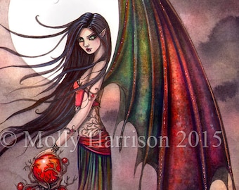 Gothic Vampire Fairy - Mystic Autumn - Vampire Fairy Gothic Fantasy Art Print Archival Giclee Print by Molly Harrison