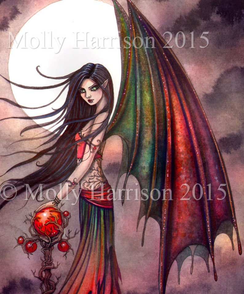 Gothic Vampire Fairy Mystic Autumn Vampire Fairy Gothic Fantasy Art Print Archival Giclee Print by Molly Harrison image 1