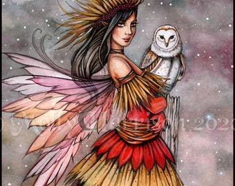 Fairy Art Print - Quiet Ember - Original Fairy and Owl Fine Art Archival PRINT by Molly Harrison