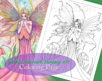 Wildflower - Digital Stamp - Printable - Flower Fairy Art - Molly Harrison Fantasy Art - Digistamp Coloring Page - Digi Stamp