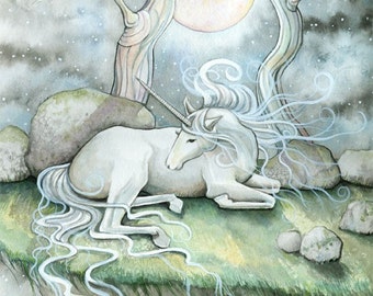 Unicorn Horse Fantasy Fine Art Print by Molly Harrison 'Place of Peace' 5 x 7 Giclee