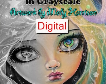 Printable Digital Download PDF File - Fantasy and Fairytale Art - A GRAYSCALE Coloring Book for Grownups - Molly Harrison Fantasy Art