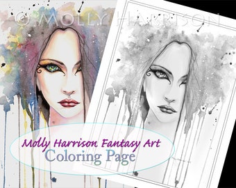 The Psychic - Coloring Page - Printable - Abstract Fantasy Woman - Molly Harrison - boho, urban, art, contemporary, woman