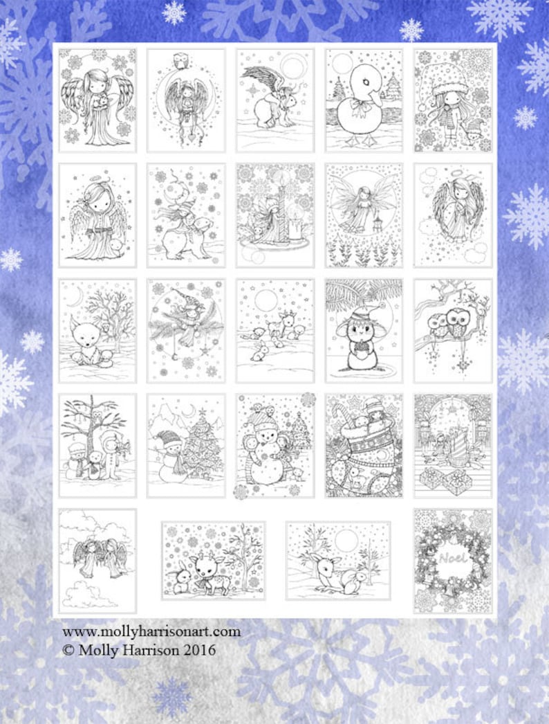 Printable Digital Download Whimsical Winter Wonderland Coloring Book by Molly Harrison Cute Angels, Polar Bears, and More imagem 2