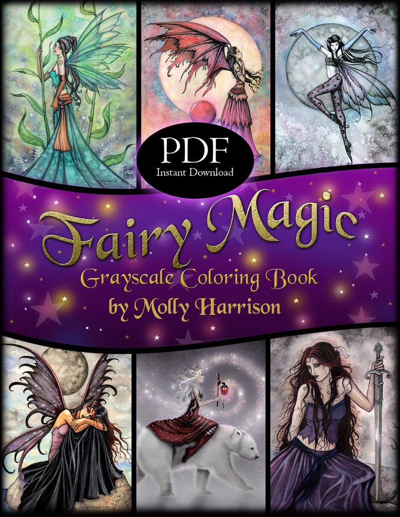 Fairy Magic Grayscale Coloring Book Printable PDF Instant Etsy