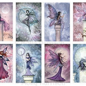 Celestial Fairies Purple Blue Print Set of 8  -  4 x 6 inch size - Fairy Fantasy Art by Molly Harrison