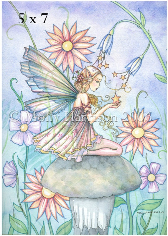 Fairy Art Fairy Print Garden of Wishes Flower Fairy Watercolor Illustration  Fine Art Giclee Print 
