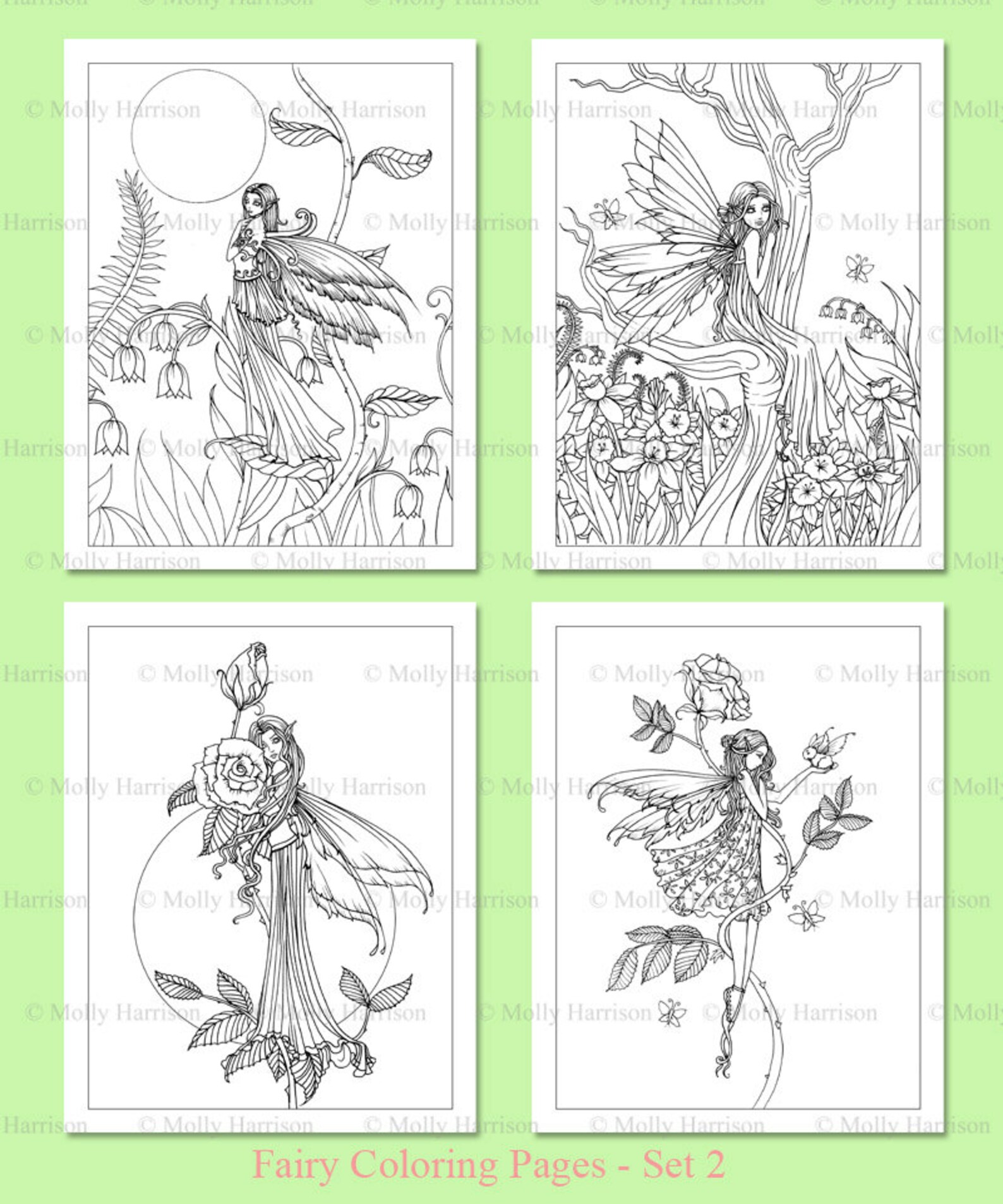 PRINTABLE Flower Fairies Coloring Pages set 2 4 Flower Fairy | Etsy