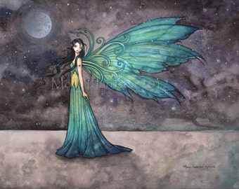 Aquamarine Eve Fairy Fine Art Fantasy Print by Molly Harrison - Watercolor Illustration - Fairies, Faery, Fae, Green