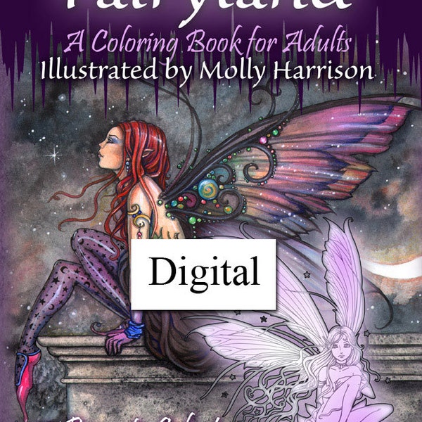 Printable Digital Download - Fairyland - A Coloring  Book for Grownups by Molly Harrison - Flower Fairies, Celestial Fairies Fantasy Art