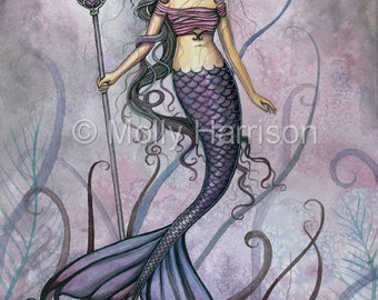 Amethyst Sea Mermaid Archival Print - Fantasy Art by Molly Harrison