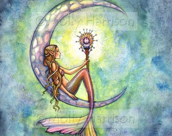 Mermaid Art Print - Mermaid Moon - Molly Harrison Fantasy Art - Fine Art Archival Print