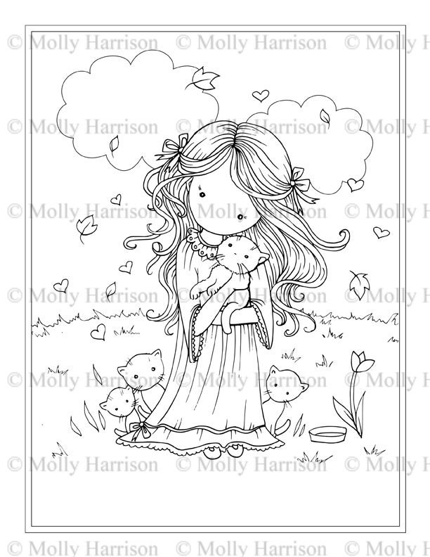 Little Girl Holding Kitty Cat Printable Coloring Page - Etsy