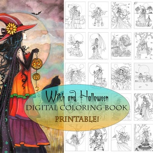 Witch and Halloween Coloring Book - PRINTABLE - Instant Download - Witches, Cats, and More! Molly Harrison Fantasy Art