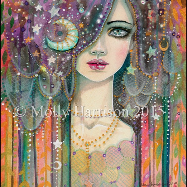 Fairy Print - Galaxy Girl - Bohemian Girl, Gypsy, Celestial - Molly Harrison Fantasy Art - Fine Art Giclee Print