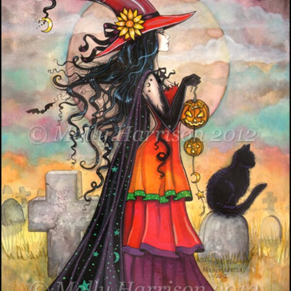 ACEO Witch Way Halloween Art  LE Print by Molly Harrison Fantasy Art