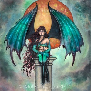 Fire Moon - Fantasy Gothic Fairy Vampire Art Print by Molly Harrison