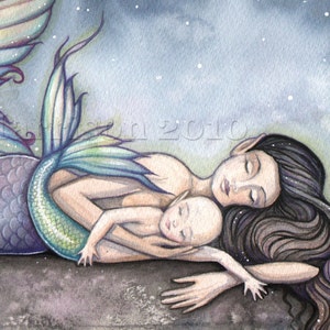 Mermaid Art Mermaid Print Sweet Moment of Bliss Mother and Baby Mermaids Nursery Art image 3