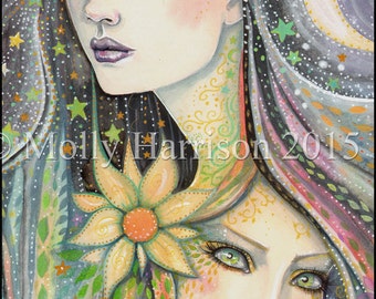 Night and Day - Fantasy Art by Molly Harrison - Celestial, Bohemian, Eclectic, New Age Artwork - Fine Art Archival Print