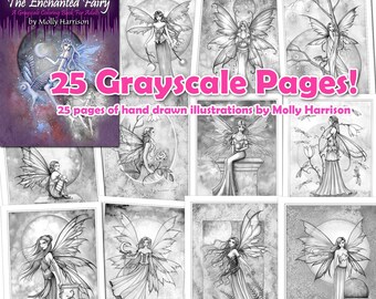 Fairy Coloring Book – 25 Grayscale Pages, Molly Harrison (Digital PDF)