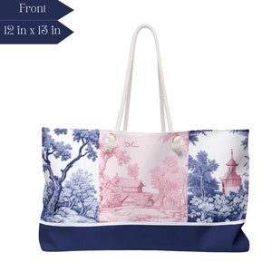 Oversized Toile print Weekender Tote Bag Travel carry on holiday gift shopping bag weekend trip tote bag for getaway with family or friends