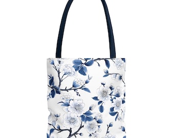 Blue Toile Tote Bag: French Inspired Reusable Shopping Bag
