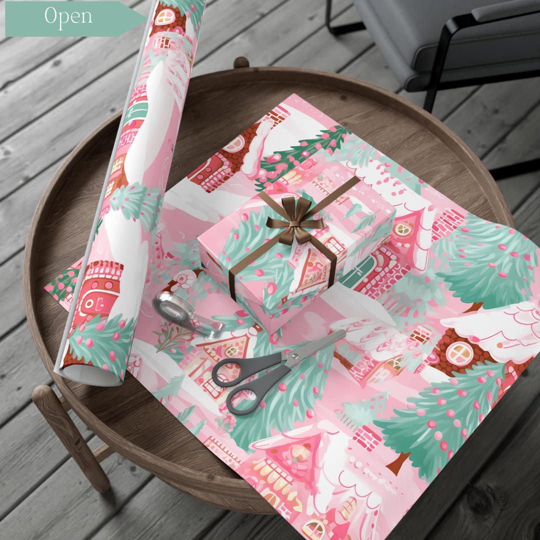 Pink Christmas Wrapping Paper Festive Gift Wrap for Holiday Cute ...