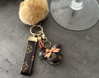 Llavero de lujo - Mickey Leather & Metal para bolso de diseño, bolso, llave de coche marrón oscuro