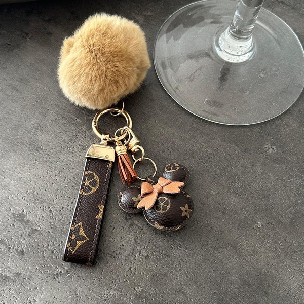 Porte-clés de luxe - Mickey Cuir & Métal pour sac de créateur, sac à main, clé de voiture marron foncé