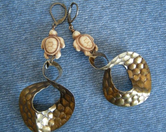 Large BOHO TURTLES Hammered hoop earrings