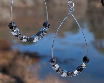 Wire Teardrop Earrings with Cube Beads