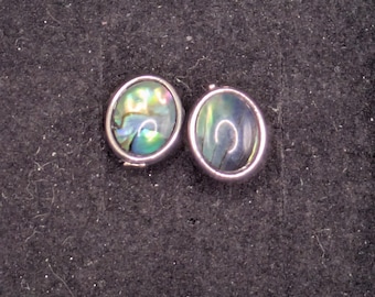Oval Abalone and Silver Stud Earrings