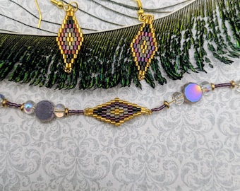 Handwoven Glass Beaded Bracelet and Earring Set