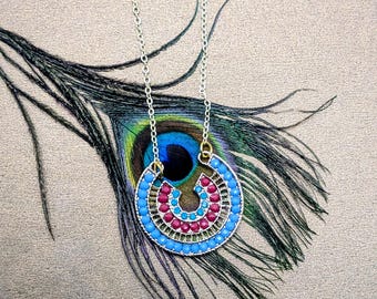 Gold Plated Turquoise and Red Horseshoe Pendant Necklace