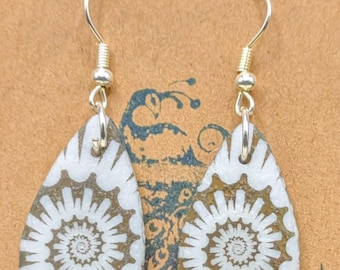 Ammonite Teardrop Spiral Dangle Earrings