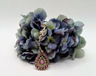 Purple & Gold Beaded Necklace with Teardrop Pendant