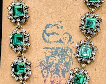 Emerald Green, Crystal, & Gold Bracelet
