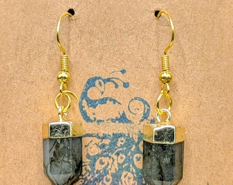 Labradorite and Gold Bullet Dangle Earrings