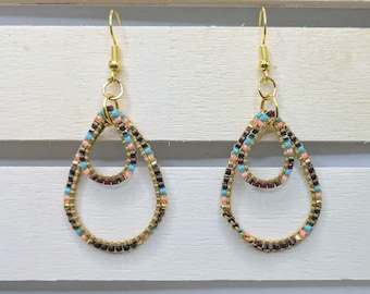 Gold Beaded Teardrop Dangle Earrings