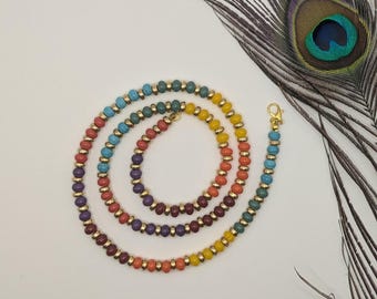 Rainbow and Gold Beaded Necklace