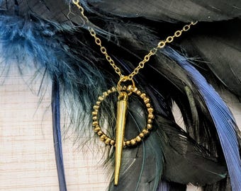 Gold Spike Circle Earring and Necklace Set