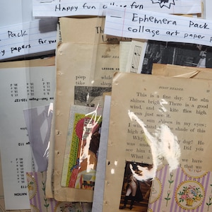 Ephemera pack, free shipping in US, collage papers, collage kit, zine making kit, old book pages, old magazine clips