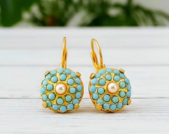 Turquoise and Pearl Victorian Style Earrings