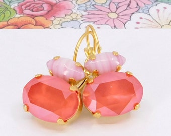 Coral and Pink Earrings, Small Pink and Orange Earrings, Oval Earrings