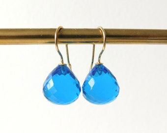 Royal Blue Earrings, Faceted Cobalt Blue Quartz Earrings, Blue Drop Earrings, Mothers Day Gift