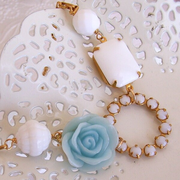 Pale Blue Rose Necklace