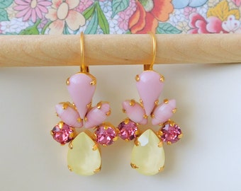 Pastel Pink Earrings, Pale Lemon Yellow and Pink Statement Earrings, Spring Earrings, Mother's Day Gift