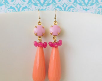 Coral and Pink Earrings, Vibrant Statement Earrings, Spring Jewellery