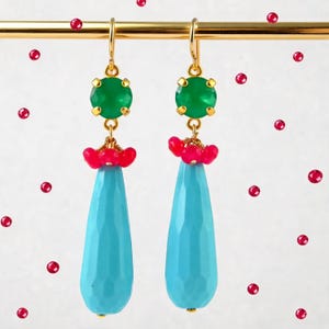 Turquoise and Ruby Earrings, Vibrant Statement Earrings, Spring Jewellery