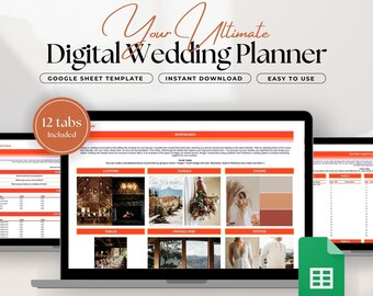 Plantilla de boda digital todo en uno / Hojas de cálculo de Google / Planificador digital / Lista de verificación / Planificador de presupuesto / Tabla de asientos / Súper fácil de usar